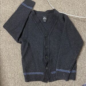 Classic Charcoal Cardigan with Blue Accents